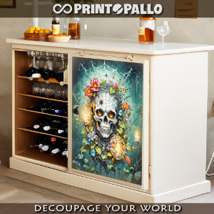 Papel De Seda Calavera entre flores y telarañas