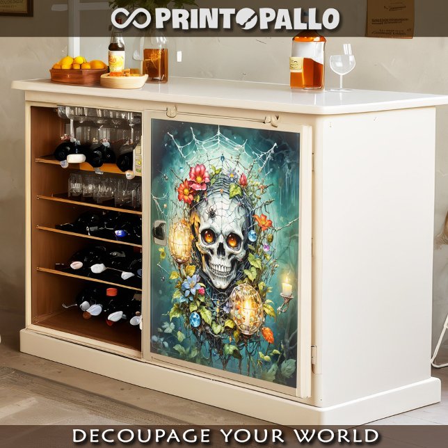 Papel De Seda Calavera entre flores y telarañas (Subido por el creador)