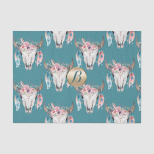 Papel De Seda Calavera Floral Rústica Boho Monograma Personaliza
