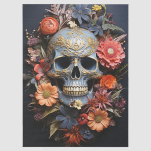 Papel De Seda Calavera Floral Texturizada en Decoupage Azul
