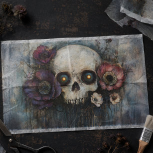 Papel De Seda Calavera gótica con flores Decoupage floral oscuro