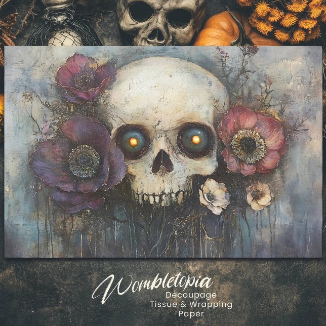 Papel De Seda Calavera gótica con flores oscura descomposición f (Subido por el creador)