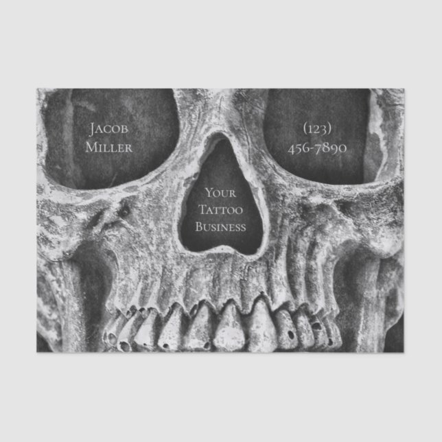 Papel De Seda Calavera Gótica Enfrenta Tatuaje Blanco Y Negro (Anverso)