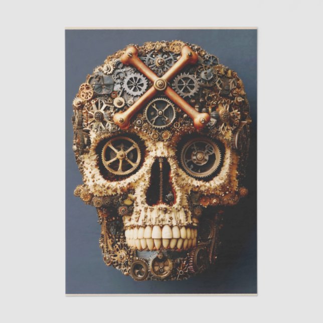 Papel De Seda Calavera Gótica Mecánica Steampunk FF8R Decoupage (Anverso)