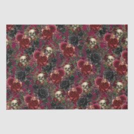 Papel De Seda Calavera gótica vintage y Rosas rojos y negros