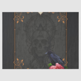Papel De Seda Calavera gótica y Raven.