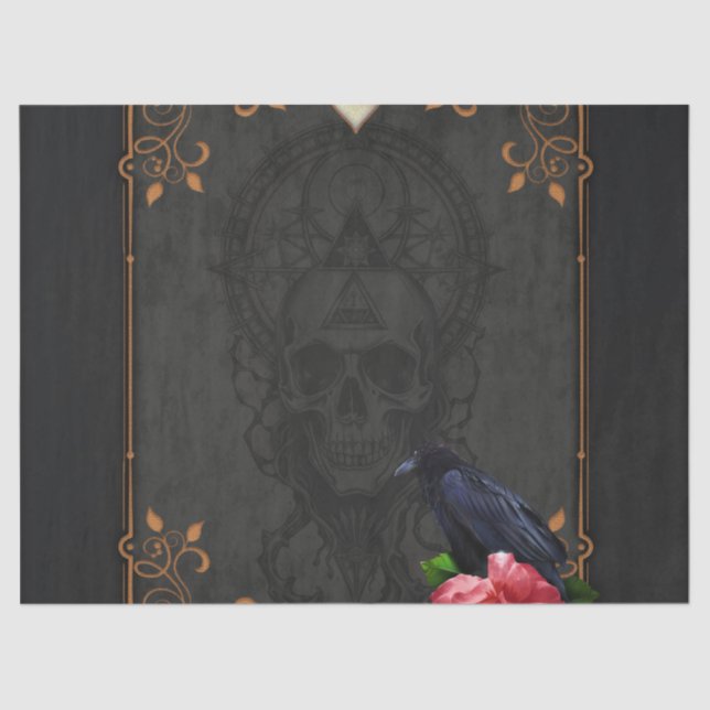 Papel De Seda Calavera gótica y Raven. (Anverso)