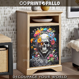 Papel De Seda Calavera guerrera con flores multicolor