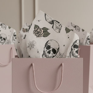 Papel De Seda Calavera pequeña floral de marfil espeluznante de 