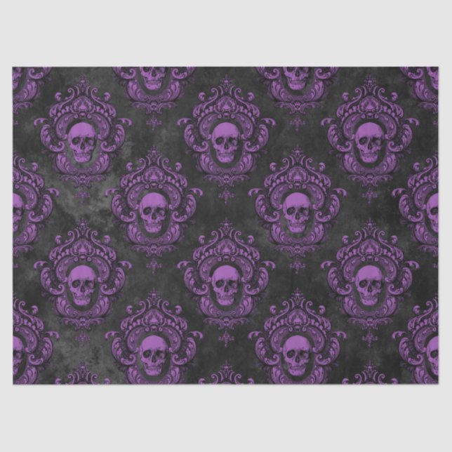Papel De Seda Calavera púrpura y descomposición gris gótico (Anverso)