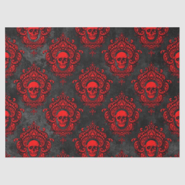 Papel De Seda Calavera roja y desorden gótico negro (Anverso)