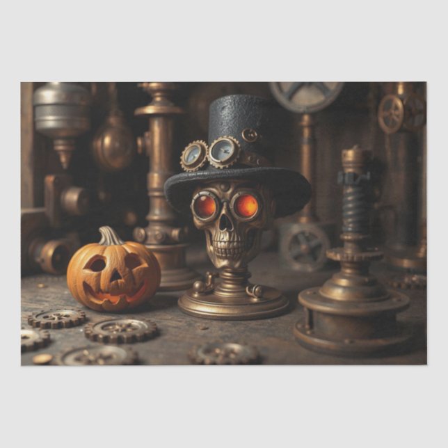Papel De Seda Calavera Steampunk de Halloween (Anverso)