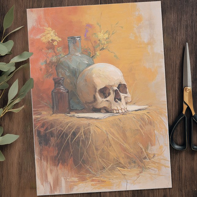 Papel De Seda Calavera Vintage de Halloween (Vintage Skull Halloween Tissue Paper)