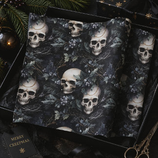 Papel De Seda Calavera y acebo góticos de Navidad oscura