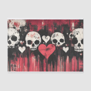 Papel De Seda Calavera y corazones grunge - negrita Arte rojo y 