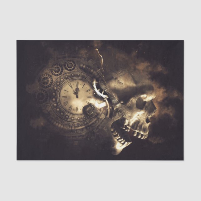 Papel De Seda Calavera y reloj de vapor (Anverso)