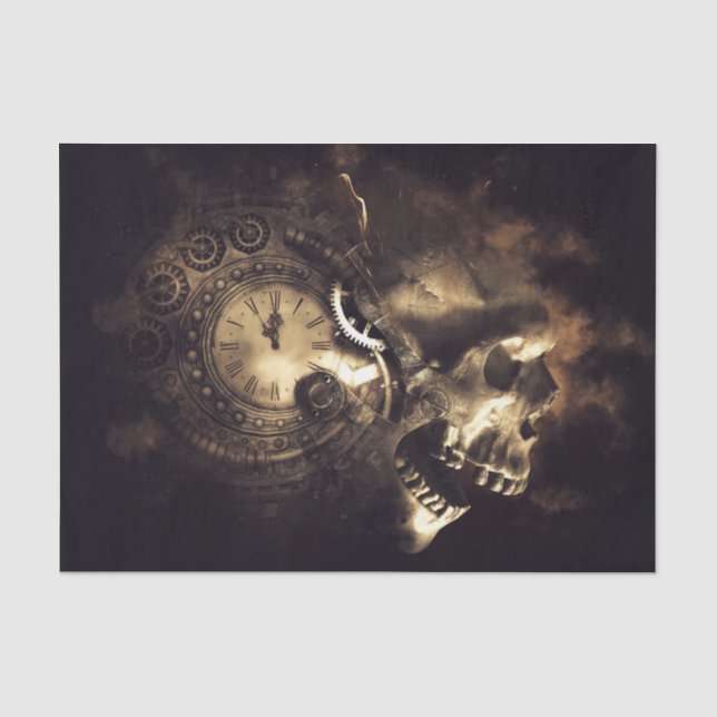 Papel De Seda Calavera y reloj Steampunk (Anverso)