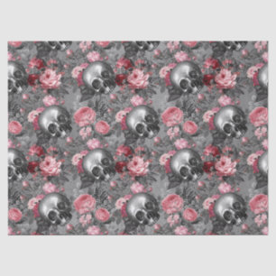 Papel De Seda Calaveras con rosas rosas rosas en color gris