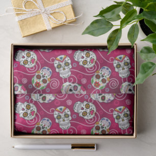 Papel De Seda Calaveras de azúcar y Swirls Subió Red ID725