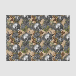 Papel De Seda Calaveras de plata y patrón de rosas