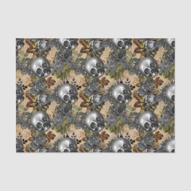 Papel De Seda Calaveras de plata y patrón de rosas (Anverso)