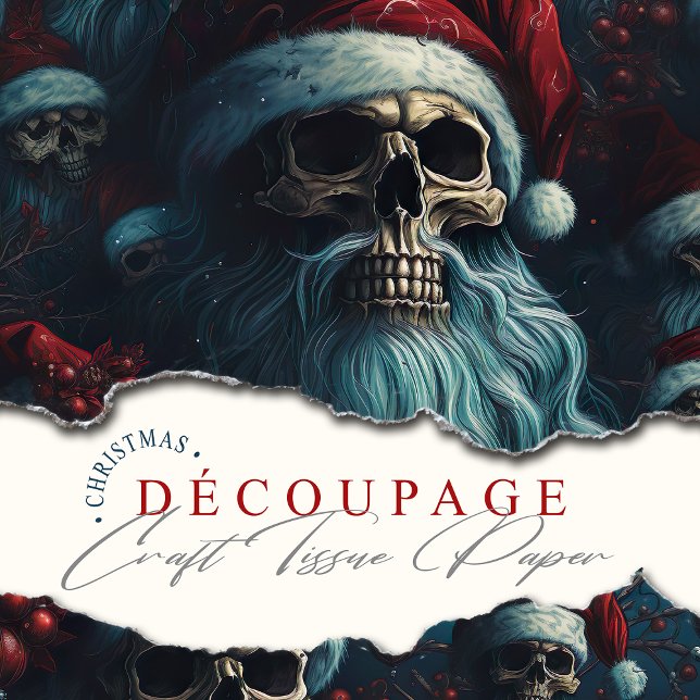 Papel De Seda Calaveras de Santa Claus oscuras en desalojo festi (Dark and Gothic Santa Skulls crafting with this Festive Gothic Decoupage Tissue Paper.)