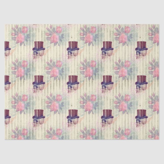 Papel De Seda Calaveras de Steampunk y desinformación de Rosas (Anverso)