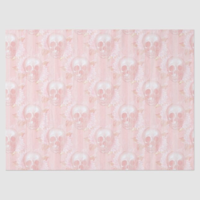 Papel De Seda Calaveras florales en descomposición rosa claro (Anverso)