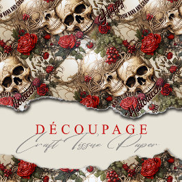 Papel De Seda Calaveras florales Rojas Roses Góticos Boda Hallow