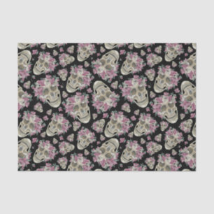 Papel De Seda Calaveras Florales Rosadas Polillas Halloween