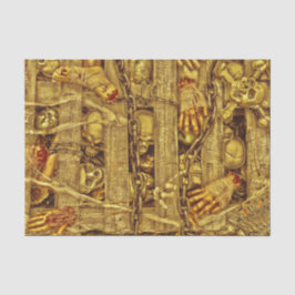 Papel De Seda Calaveras Góticas de Halloween en Oro Amarillo Roj