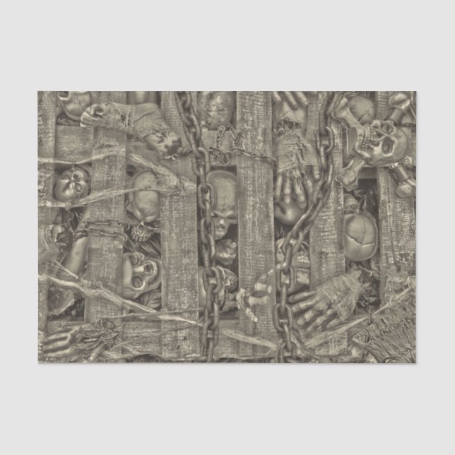 Papel De Seda Calaveras góticas de Halloween estilo antiguo sepi (Anverso)