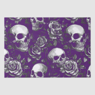 Papel De Seda Calaveras góticas y Rosas morado