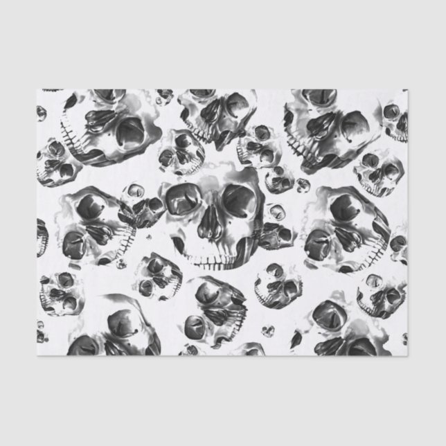 Papel De Seda Calaveras Negras y Blancas Patrón de Arte de Calav (Anverso)
