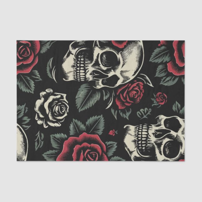 Papel De Seda Calaveras & Rosas Rojas Floral Gótico (Anverso)