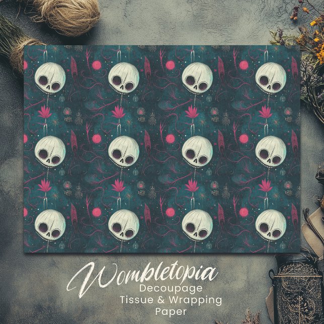 Papel De Seda Calaveras verde azuladas y rosas de Halloween y de (Subido por el creador)
