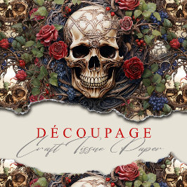 Papel De Seda Calaveras y Rosas Floral Azul Gótica