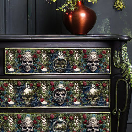 Papel De Seda Calaveras y Rosas Floral Azul Gótica