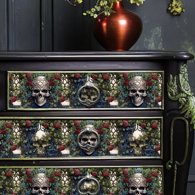 Papel De Seda Calaveras y Rosas Floral Azul Gótica (Subido por el creador)