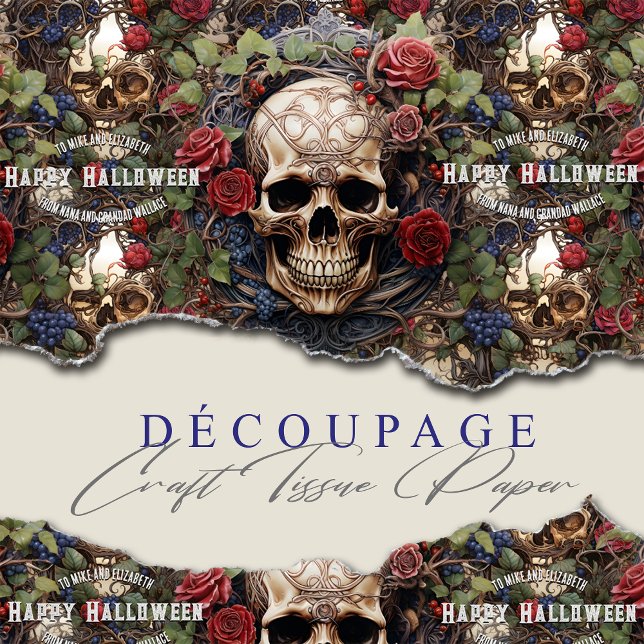 Papel De Seda Calaveras y Rosas Floral Azul Halloween gótico (Subido por el creador)