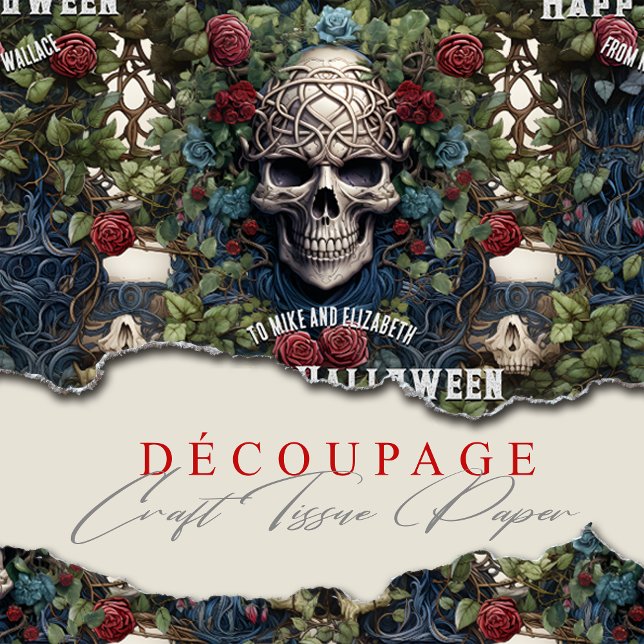 Papel De Seda Calaveras y Rosas Floral Azul Halloween gótico (Subido por el creador)