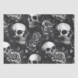 Papel De Seda Calaveras y Rosas Halloween Negro