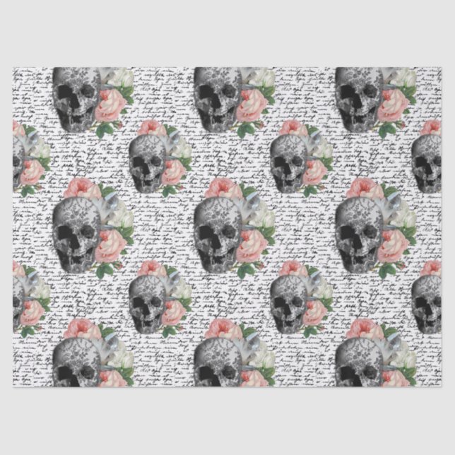 Papel De Seda Calaveras y rosas rosadas (Anverso)