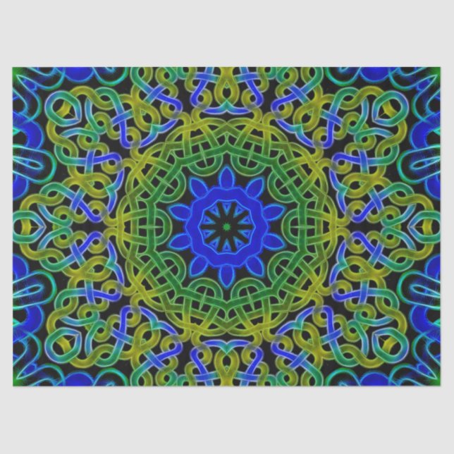 Papel De Seda Caleidoscopio del Celtic del verde azul (Anverso)