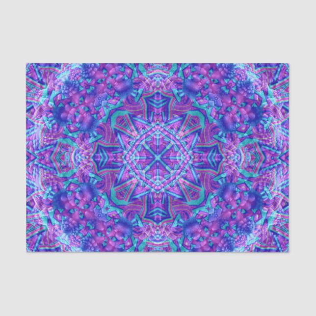 Papel De Seda Caleidoscopio púrpura y azul del fractal del (Anverso)