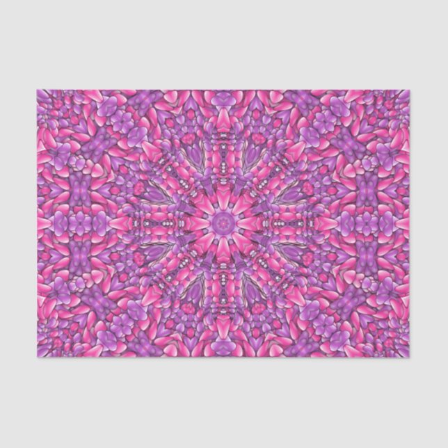 Papel De Seda Caleidoscopio rosado y púrpura del fractal del (Anverso)