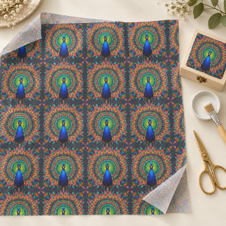 Papel De Seda Calidoscopio de Patrón de Pluma de Pavo Real Vibra