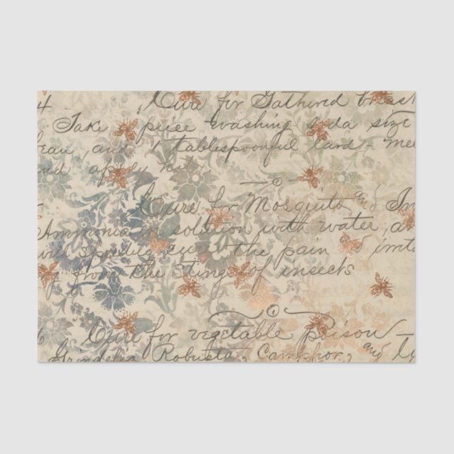 Papel De Seda Caligrafía antigua y abeja (Anverso)