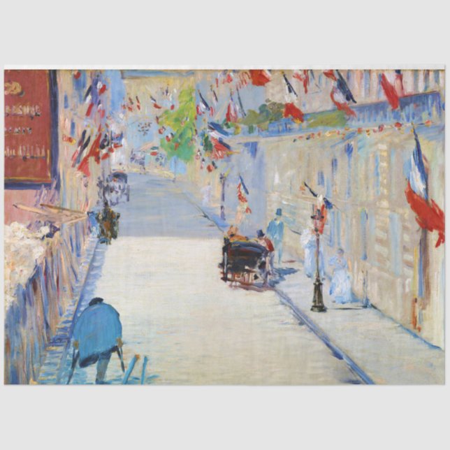 Papel De Seda Calle con banderas francesas, Manet (Anverso)