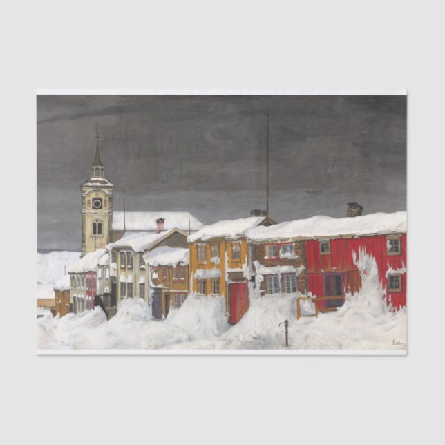 Papel De Seda Calle Røros en invierno, por Harald Sohlberg (Anverso)